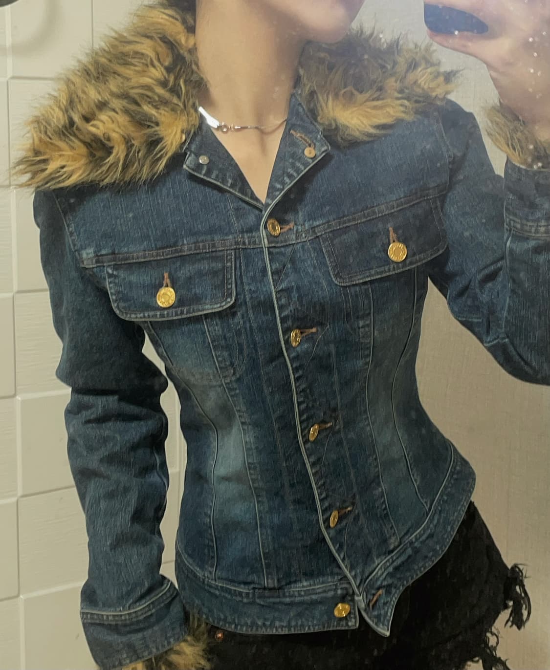 y2k 갸루 00's  펑크 빈티지 슬림핏 퍼청자켓 상품이미지1