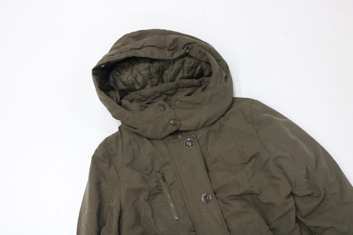 GRAZIA 그라치아 빈티지 카키 후드 셔링 패딩 자켓 (M) 상품이미지3