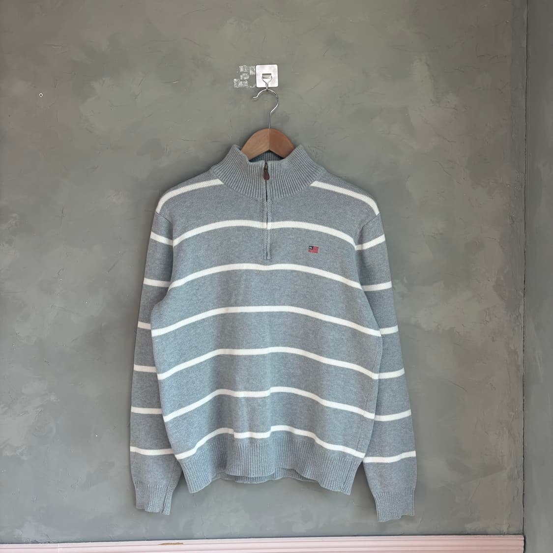 폴로 랄프로렌 성조기 니트 반집업 그레이 상품이미지1