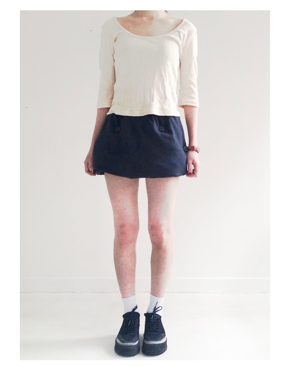 오스하이 4way 버튼 롱 스커트 네이비 상품이미지3