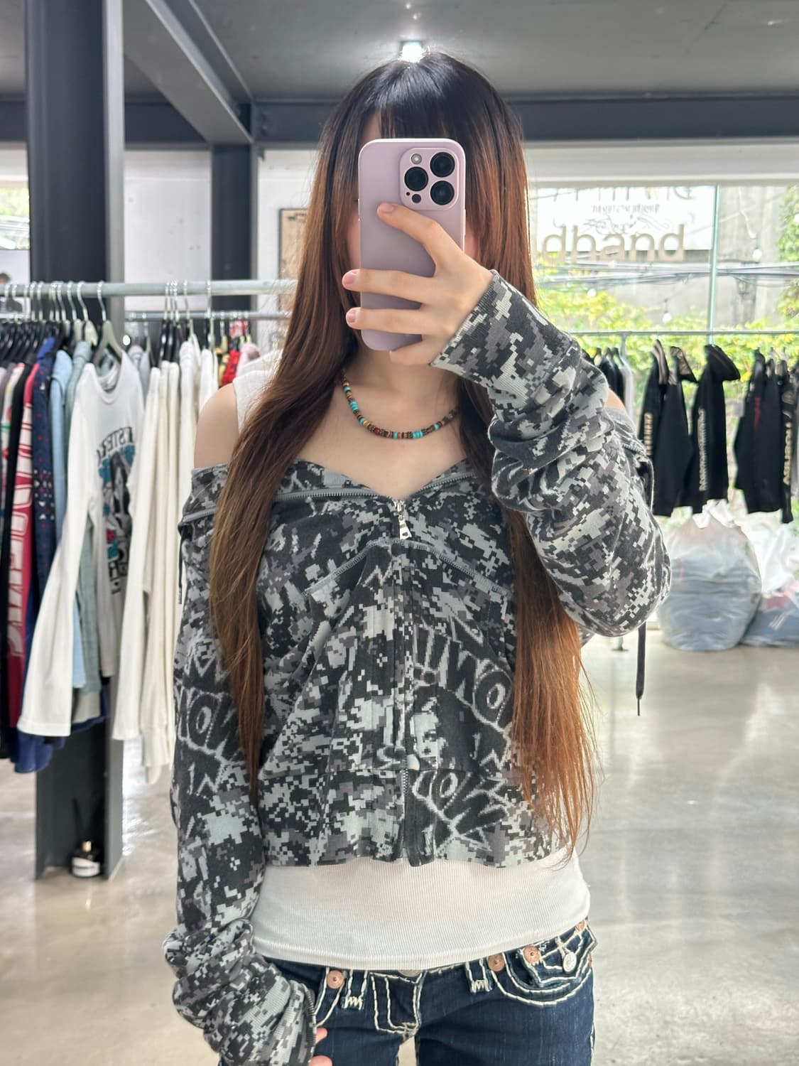 히스테릭글래머 히스걸 모자이크블럭 카툰 후드집업 상품이미지3