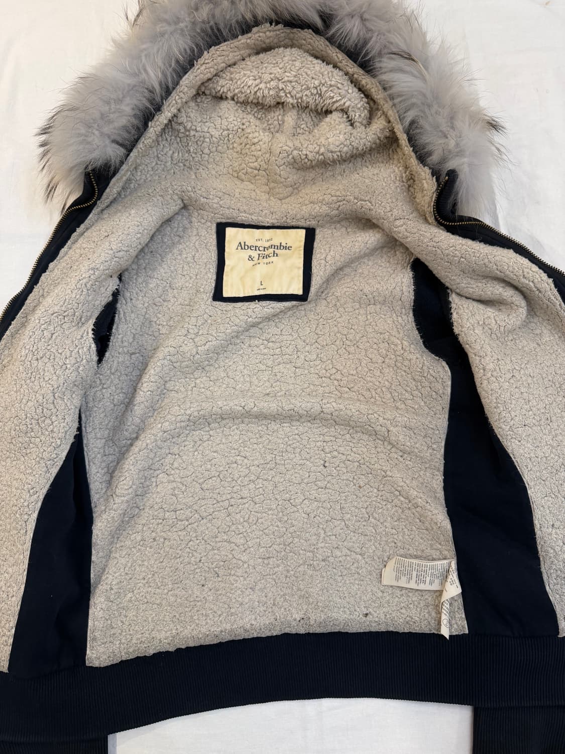 아베크롬비 y2k 울프죠 폭스 퍼 후드집업 양털 네이비 상품이미지5