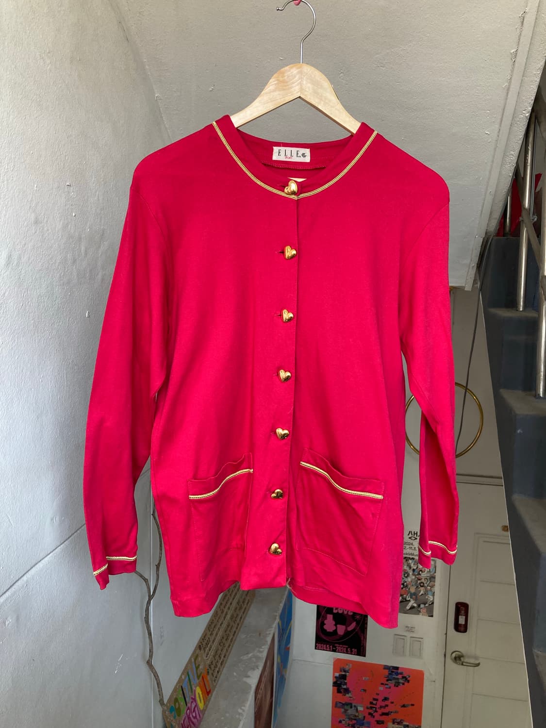 엘르 ELLE 핑크 하트버튼 가디건 상품이미지1