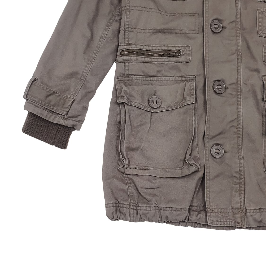 타누키 퍼 누빔 야상 점퍼 카키 브라운 상품이미지6