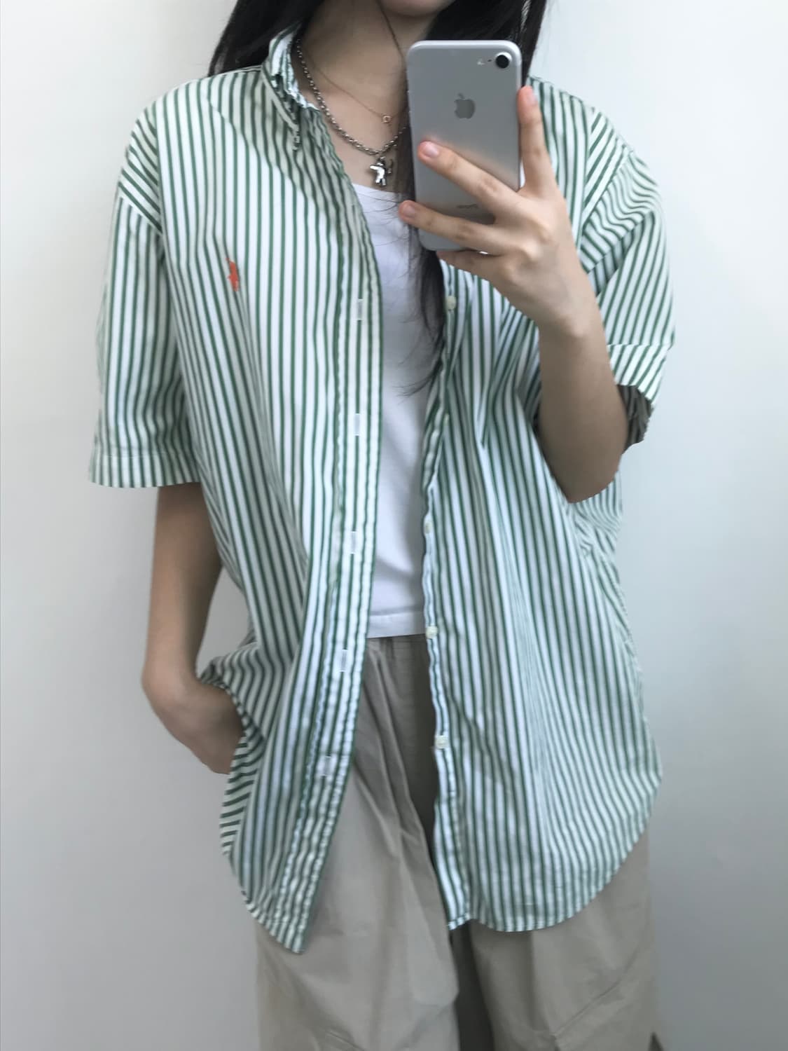 Polo by RalphLauren 폴로 그린 스트라이프 반팔 셔츠 상품이미지1