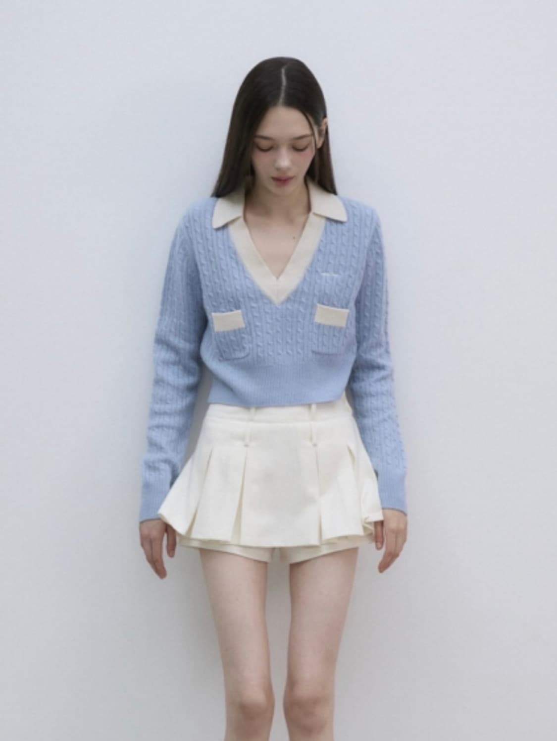 라벨르블랑 포켓 카라 로고 니트 블루 상품이미지2