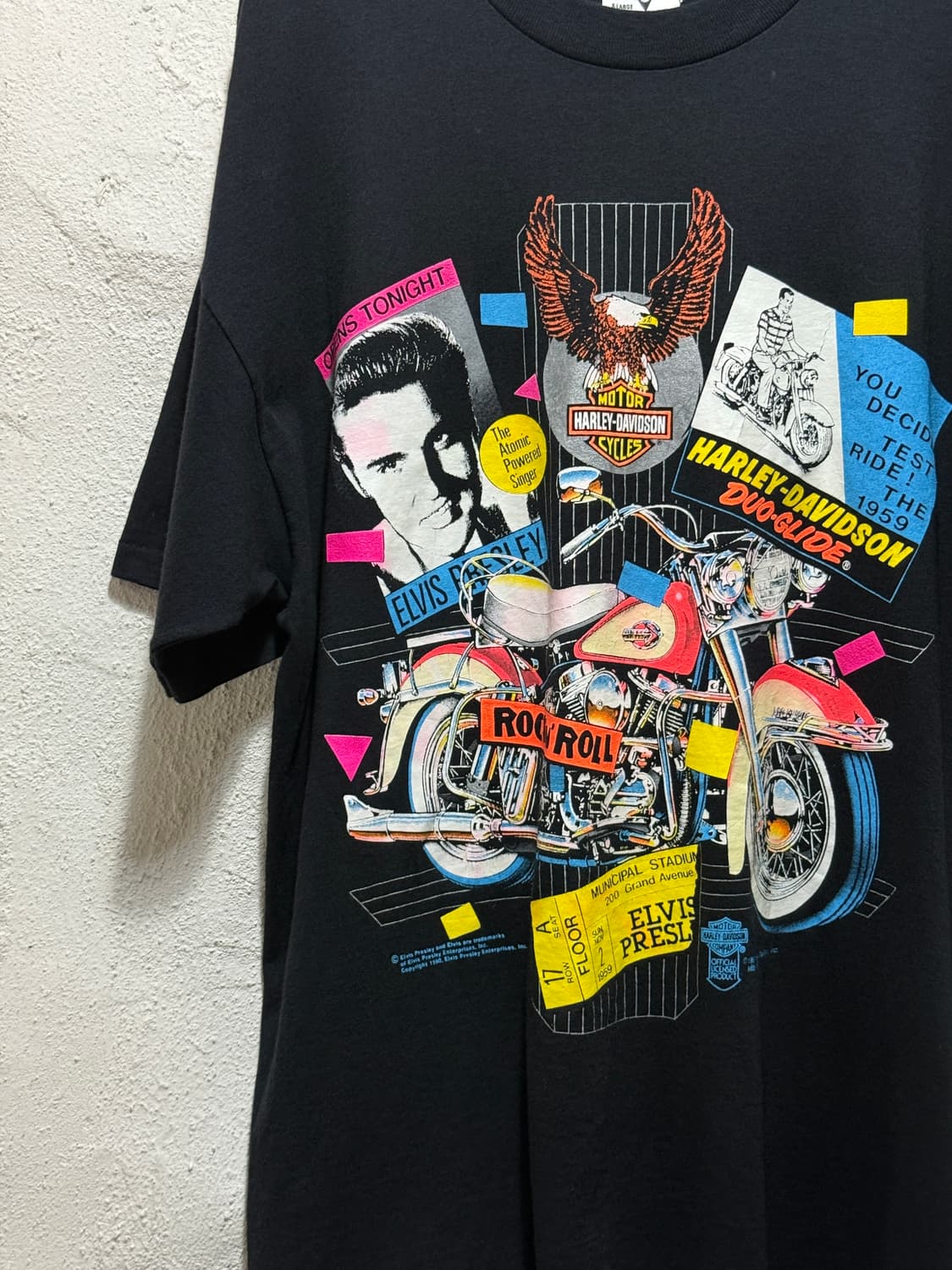 Harley Davidson X SSI 엘비스 프레슬리 빈티지 프린팅 티 상품이미지1