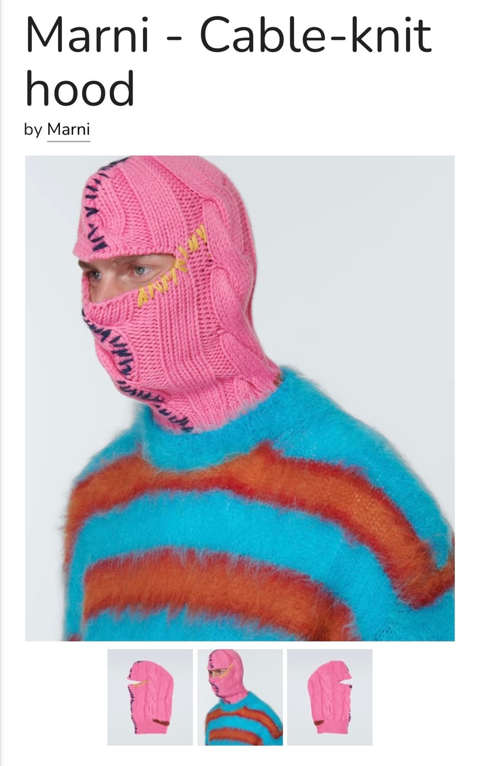 마르니 케이블 니트 후드 바라클라바 핑크 L 상품이미지1