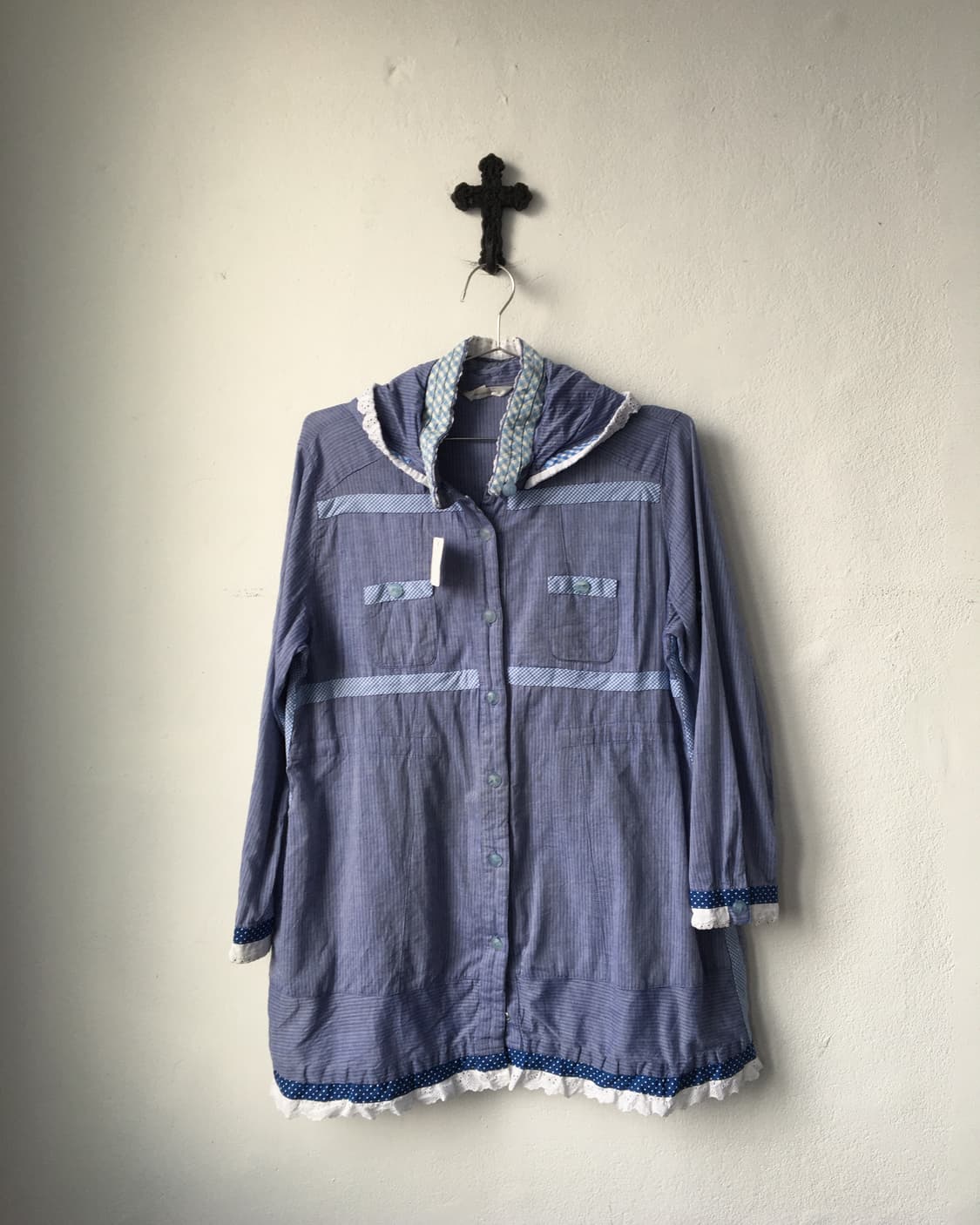 Dot pattern trimming high neck hood jack 상품이미지2