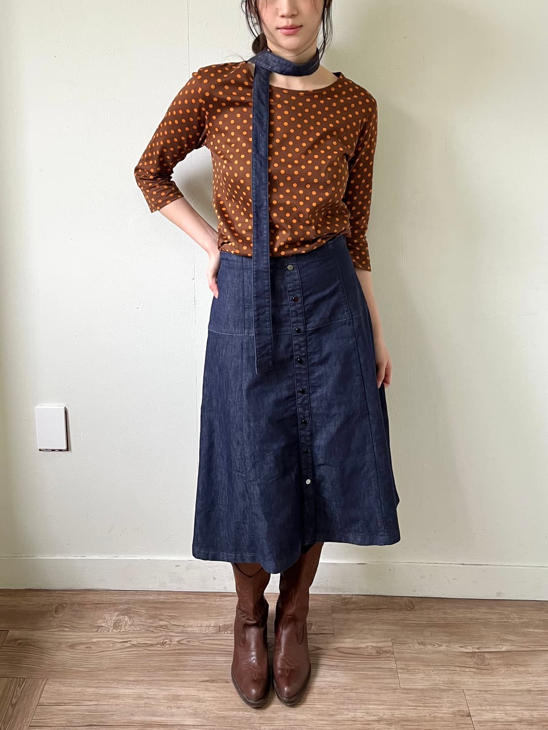 ALMAENROSE 페이크 버튼 데님 스커트 상품이미지7