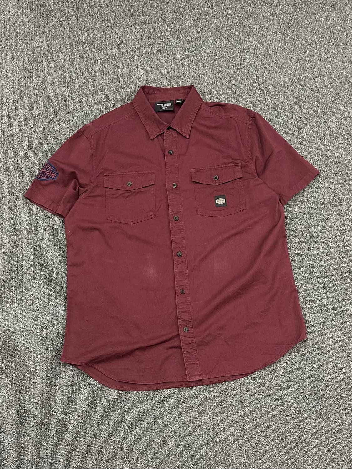 L)할리데이비슨 빈티지 투포켓 자수 버건디 반팔셔츠  상품이미지1