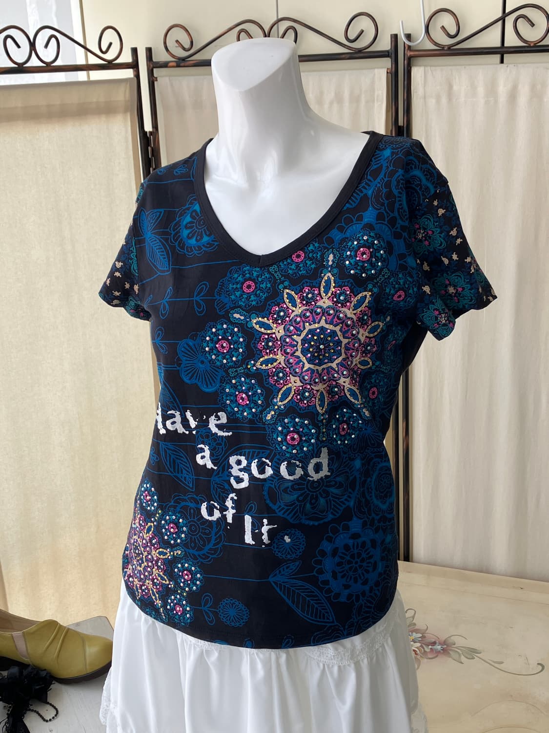 oriental flower blue half t-shirt 상품이미지3