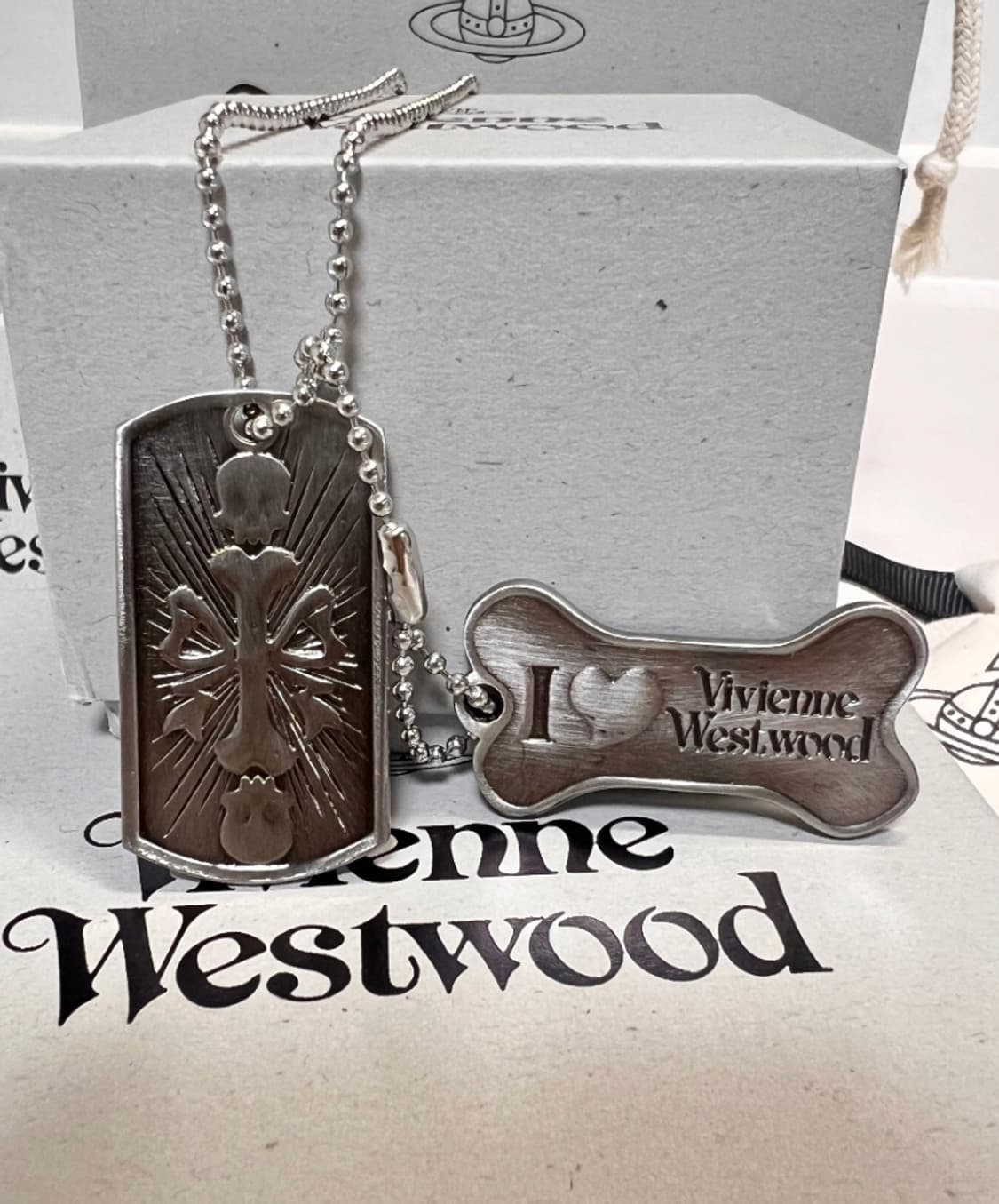비비안웨스트우드 아카이브 orb 레터링 각인 도그택 군번줄 목걸이 상품이미지3