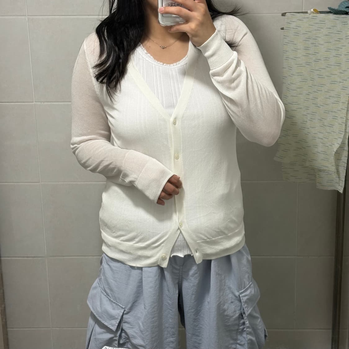 일본 유니클로 텐셀 여름 브이넥 가디건 (L) 상품이미지2