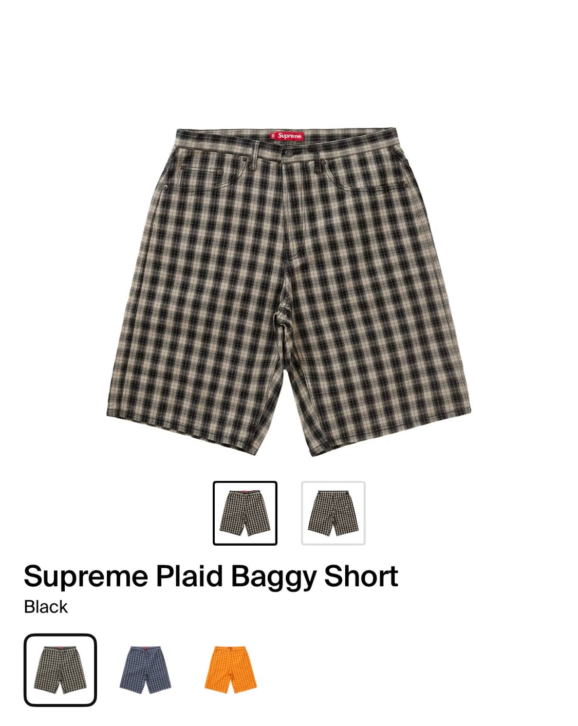 구매] 슈프림 24ss 플레이드 배기 쇼츠 블랙 상품이미지1