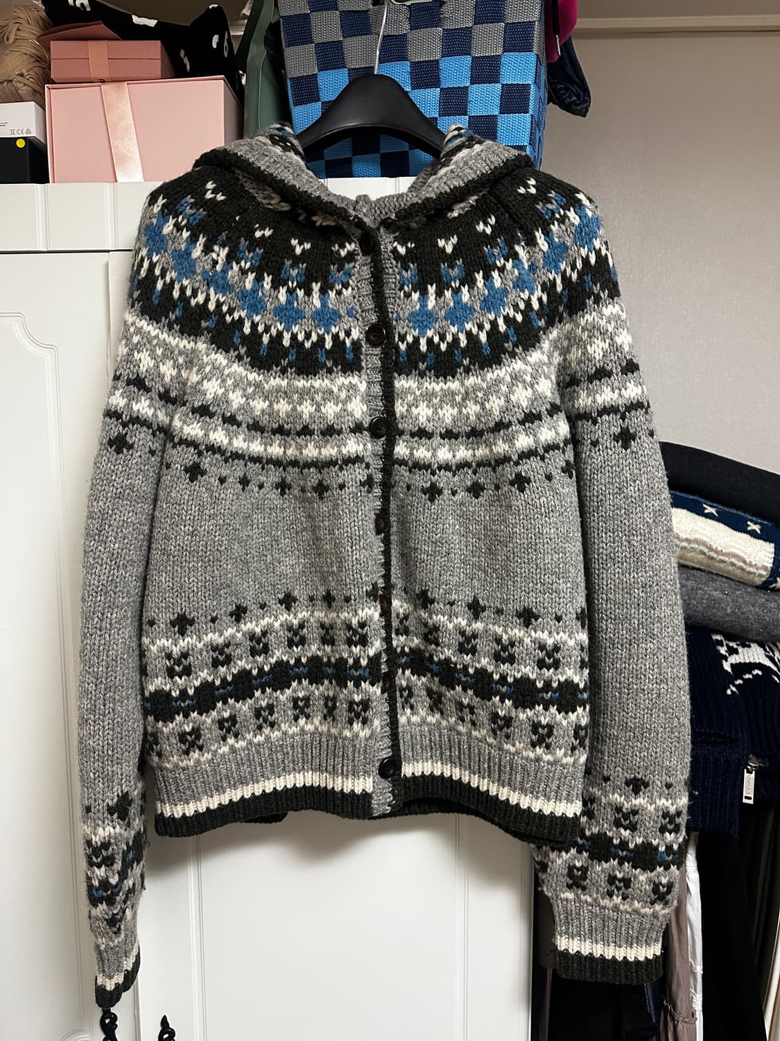 유라고 자카드 후드가디건 그레이 상품이미지5