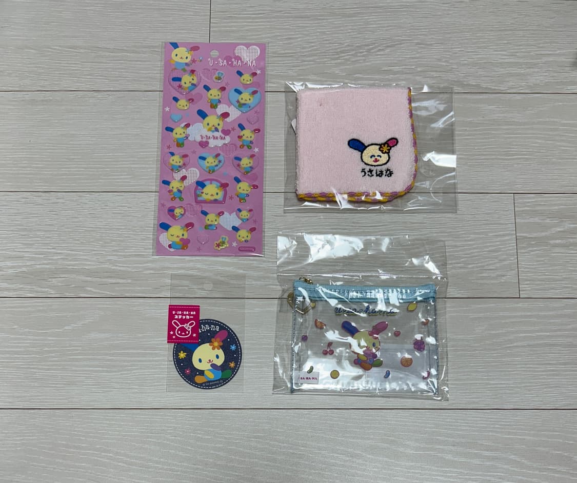 우사하나 에폭시 씰/데님 조각 스티커+오에카키 손수건+pvc파우치 상품이미지1