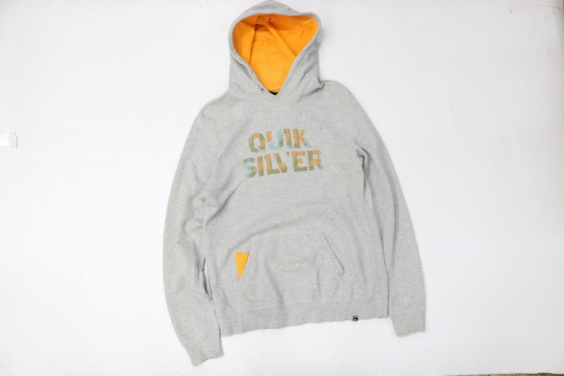 QUIKSILVER 퀵실버 빈티지 로고 오렌지 포인트 그레이 후드티 상품이미지2