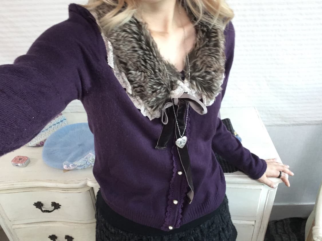 axes femme purple lace fur-collar ribbon 상품이미지5