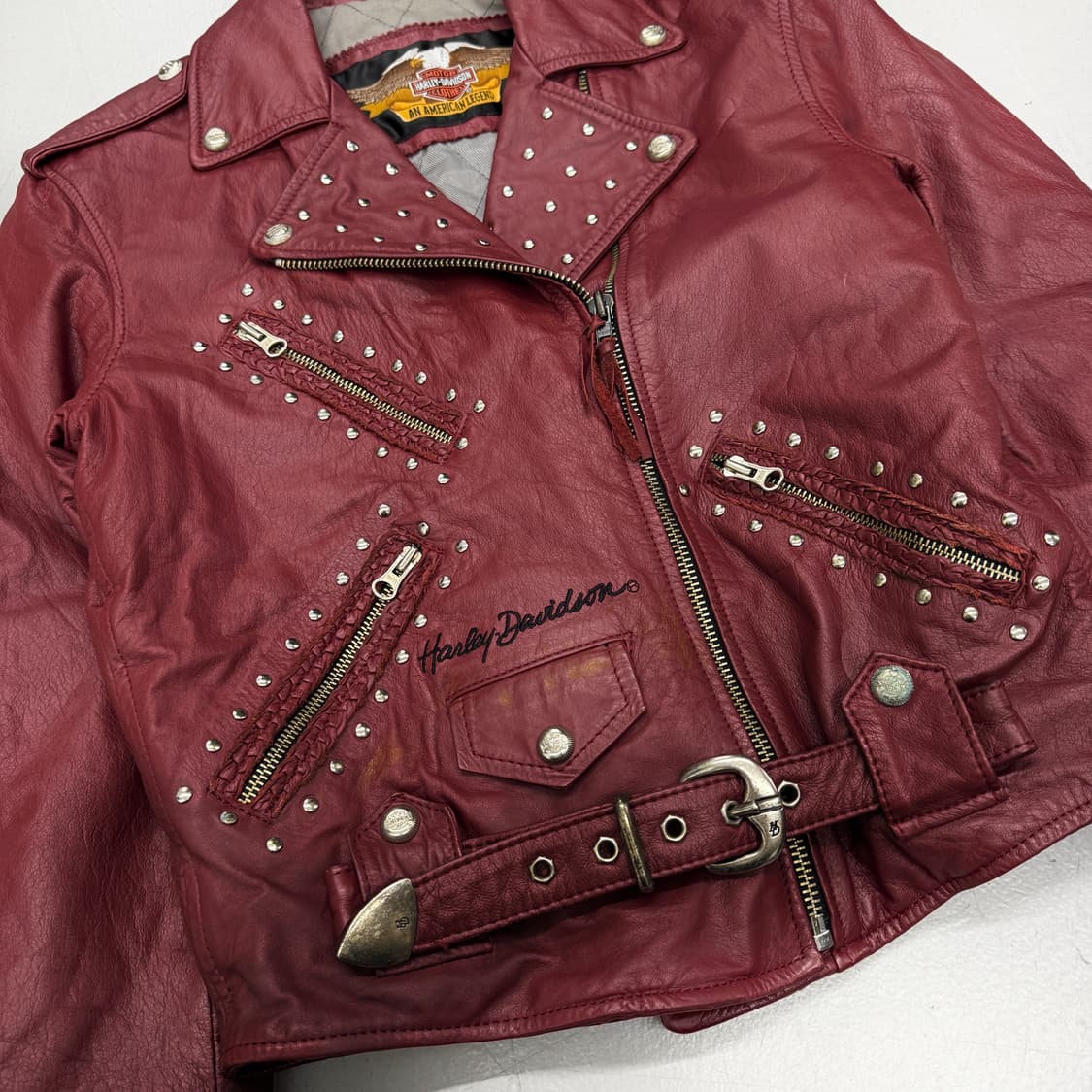 할리데이비슨 리얼레더 버건디 스터드 바이커 자켓 상품이미지5
