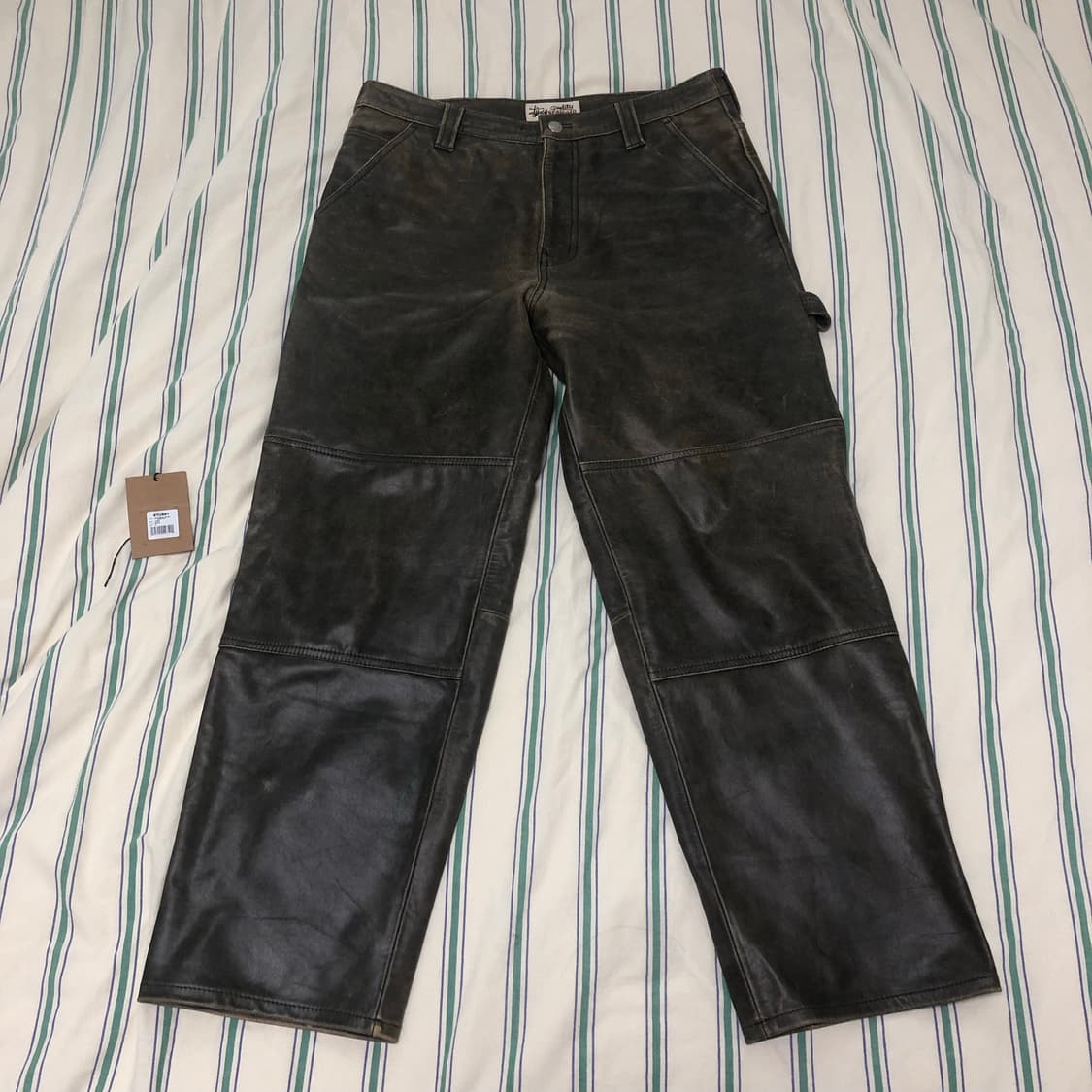 스투시 디스트레스드 레더 워크 팬츠 다크 브라운 32 상품이미지2