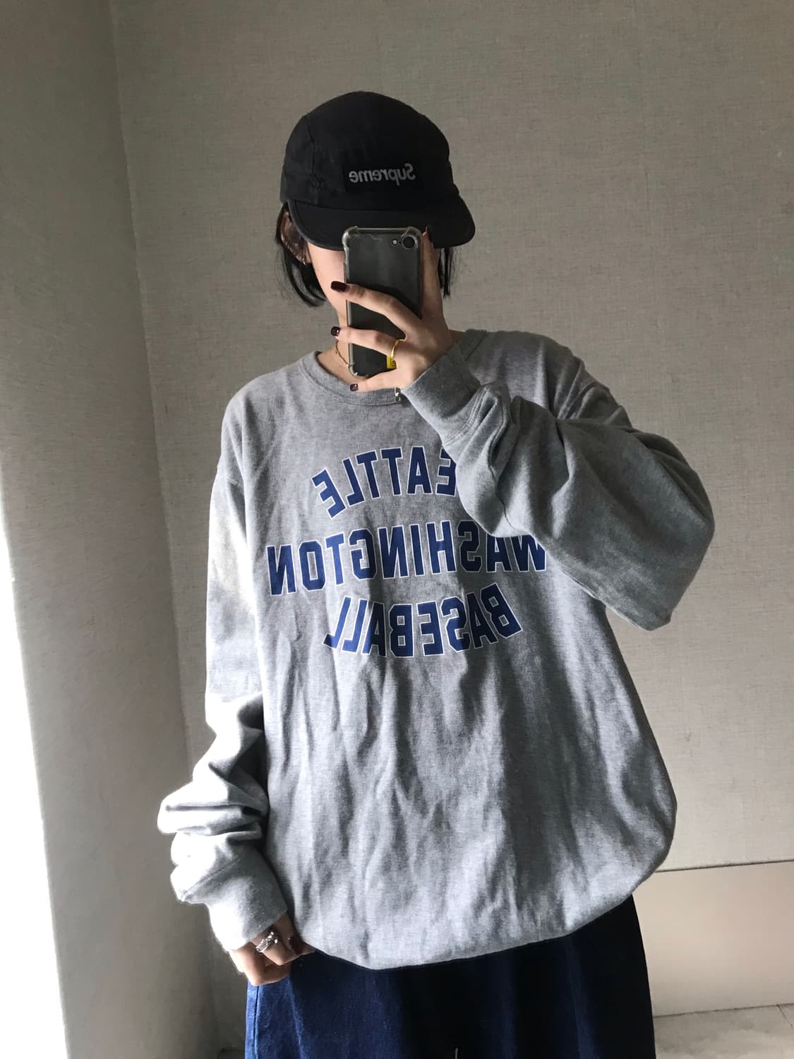챔피온 그레이 베이스볼 오버핏 맨투맨 상품이미지4