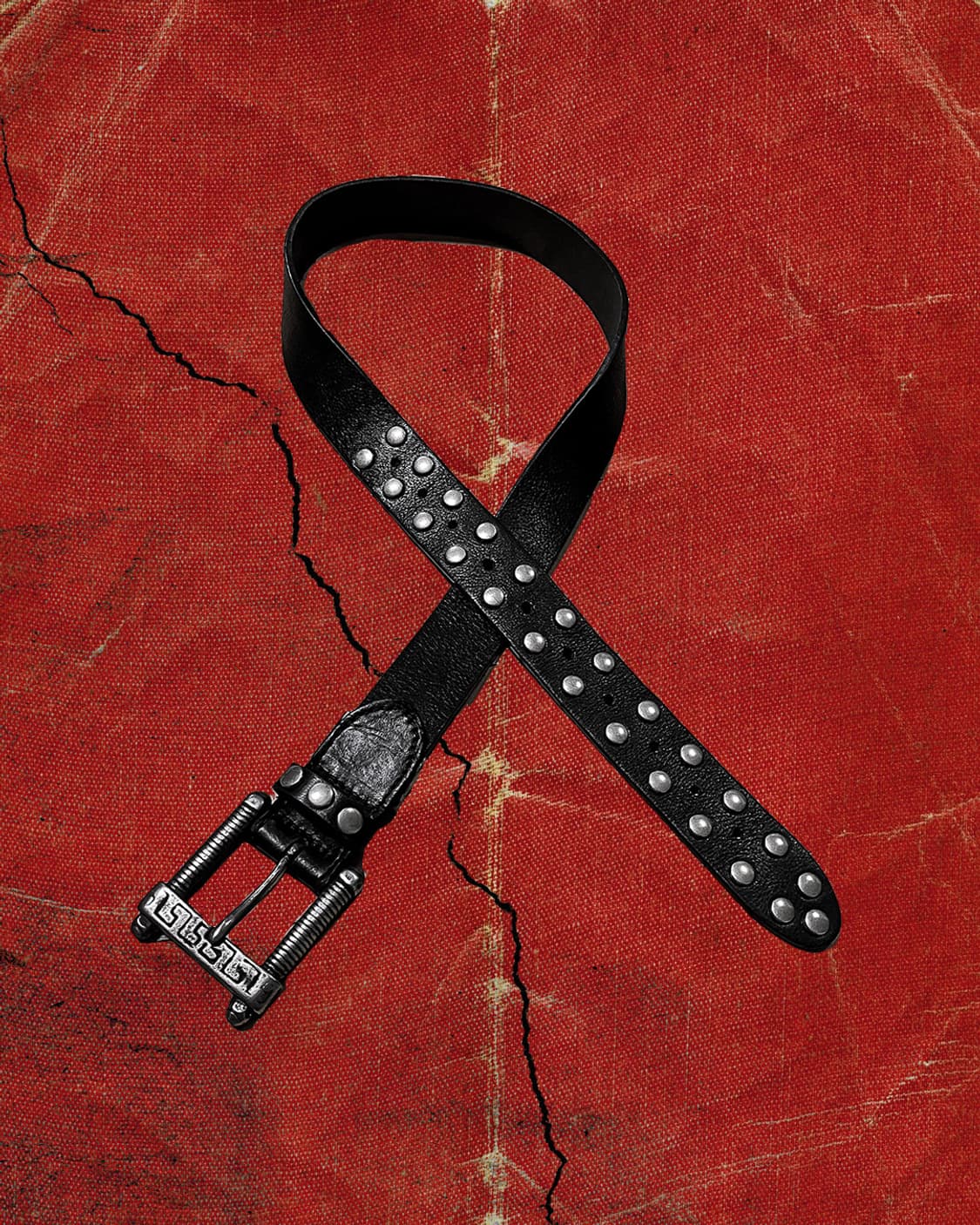 vintage 90s 너트 디테일 빅 버클 레더 스터드 벨트 상품이미지1