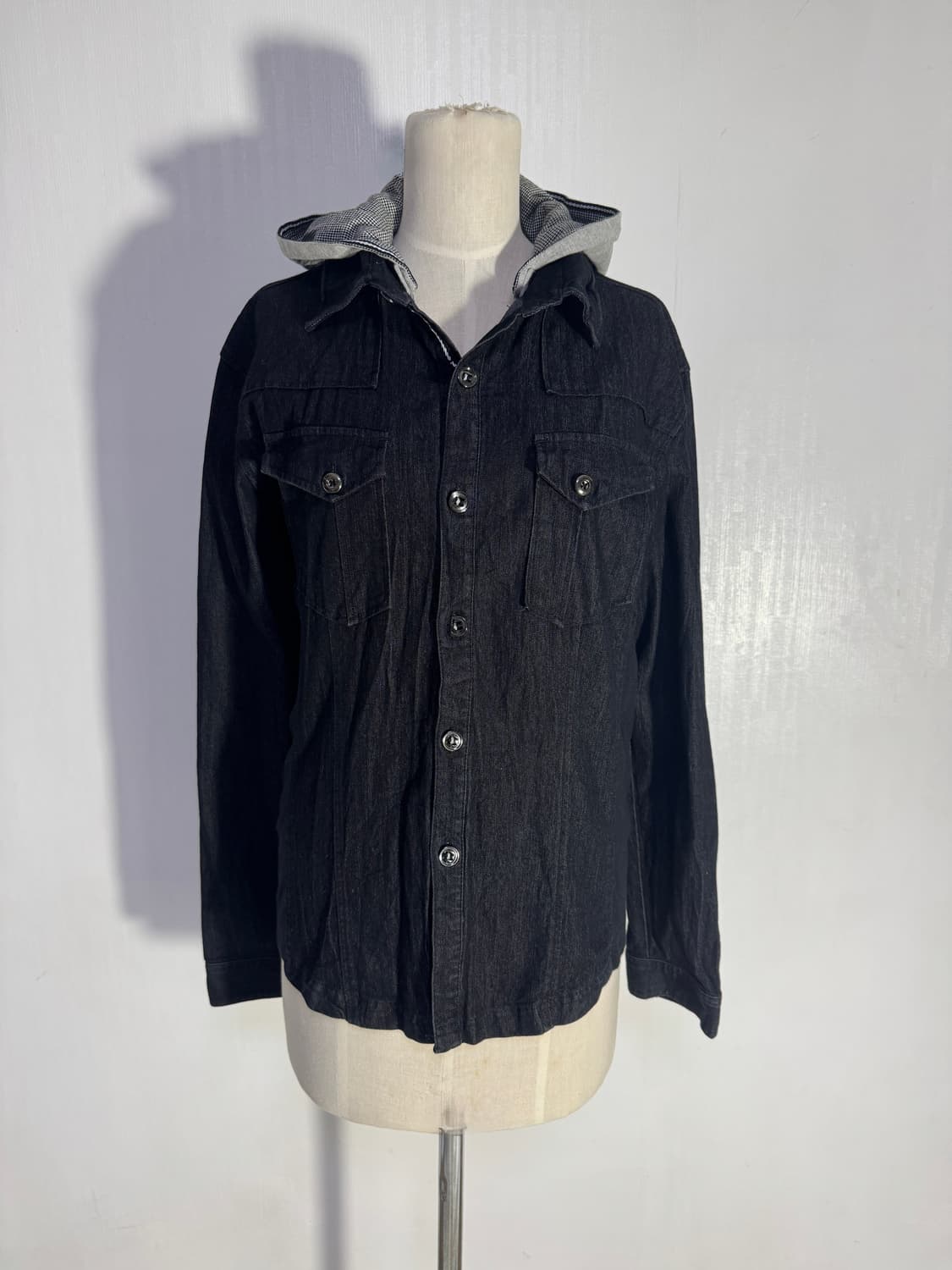 시멘틱 디자인 후드 데님 셔츠 자켓 상품이미지2