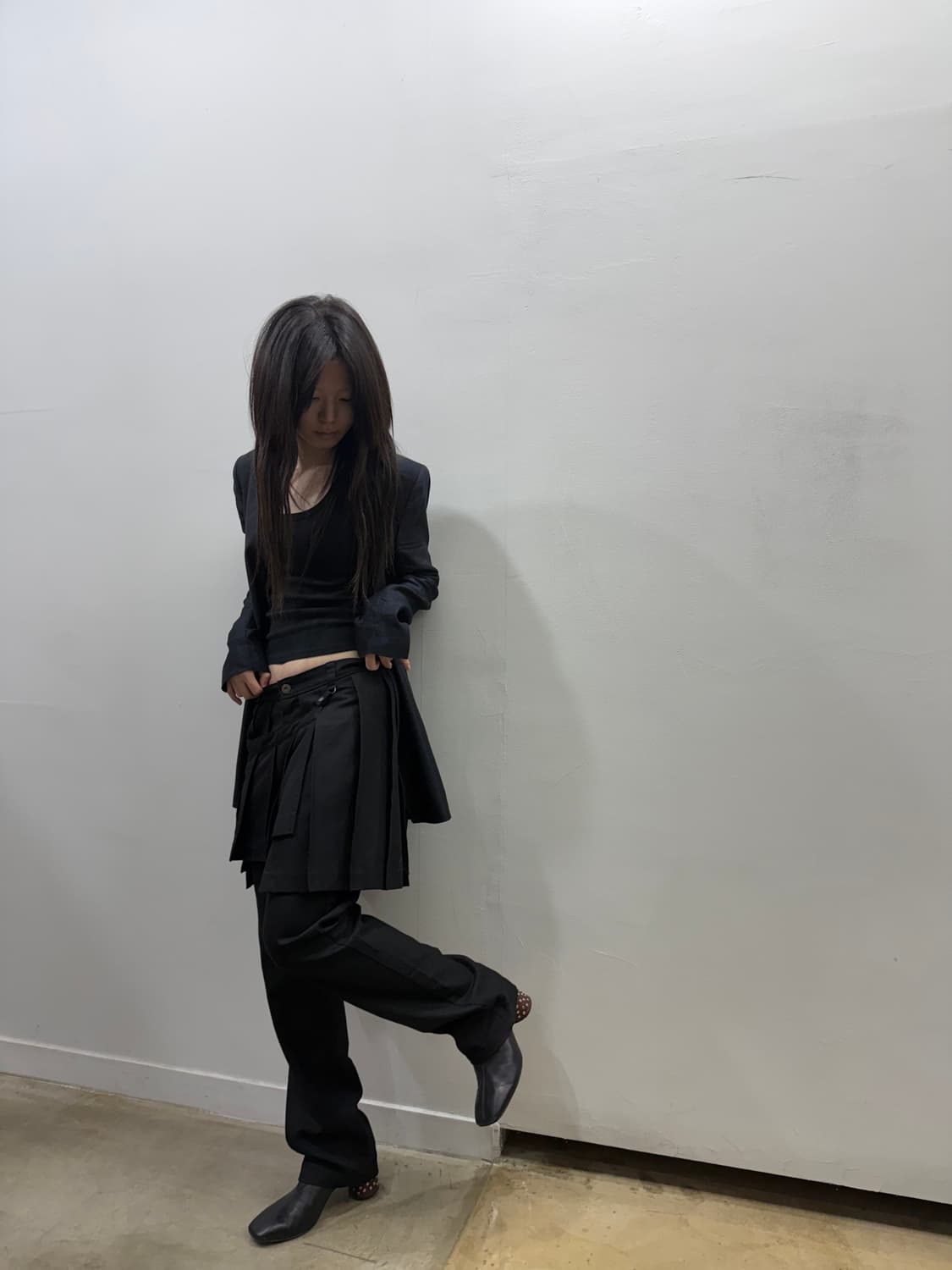 블랙피스나우 스커트 레이어드 디테일 부츠컷 팬츠 상품이미지2