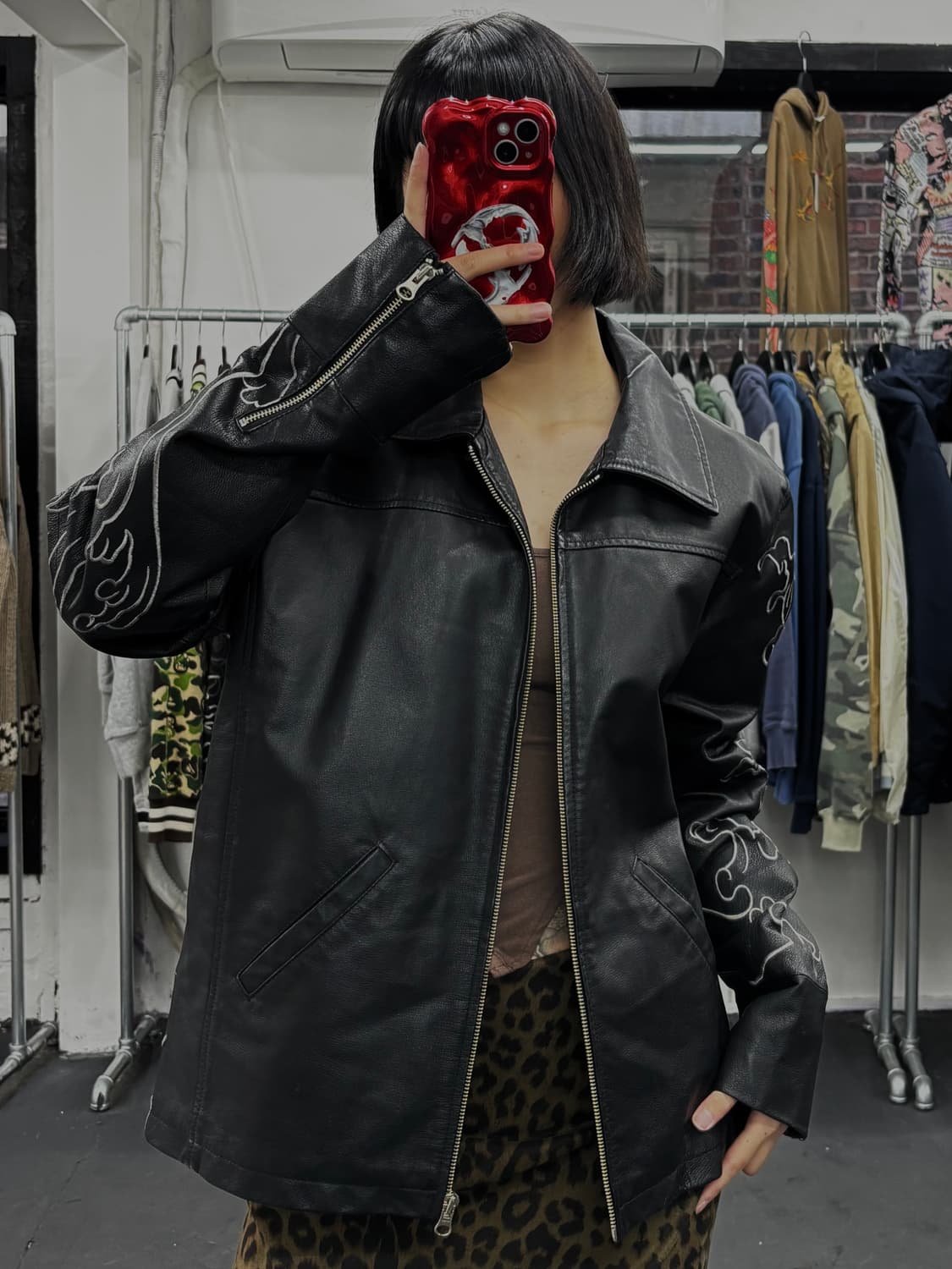 카라쿠리 타마시 오리엔탈 잉어 레더자켓 상품이미지3