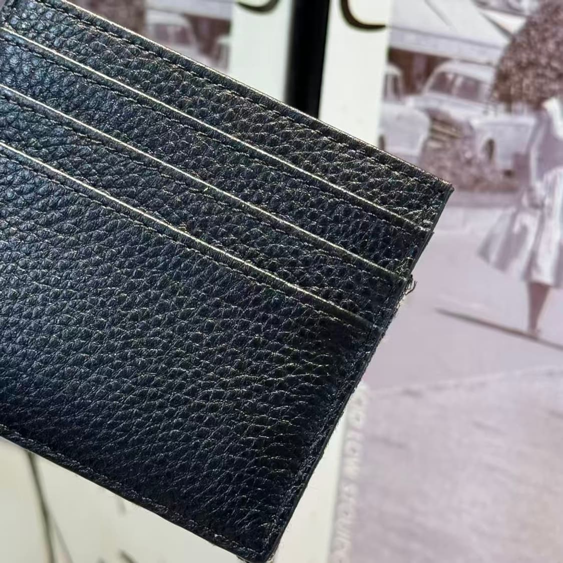  카드 홀더 블랙 그레인드 카프스킨 베이지 블랙 디올 오블리크 자카드 상품이미지6