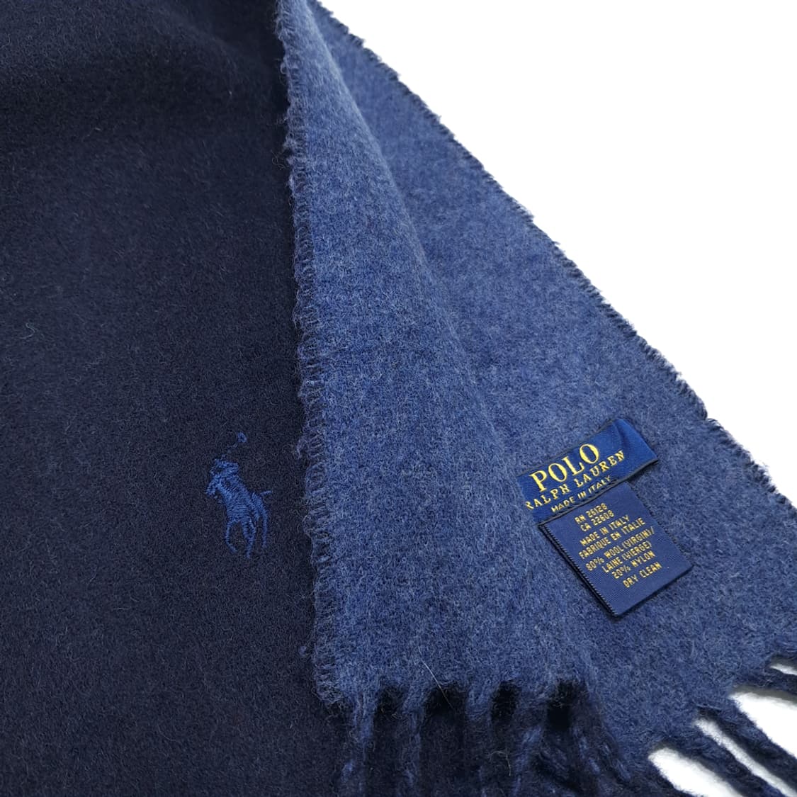 MX350 폴로 랄프로렌 다크네이비 로얄블루 양면 버진울 목도리 머플러 상품이미지5