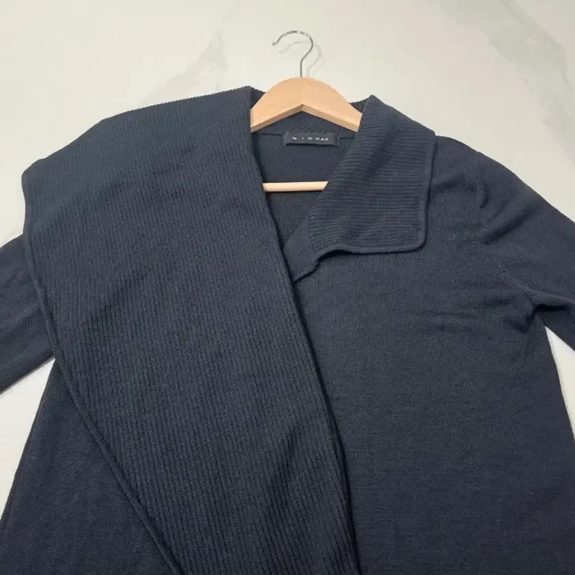 미샤(MICHAA) 울 100% 비대칭 숄카라 롱 가디건 ~66 상품이미지5