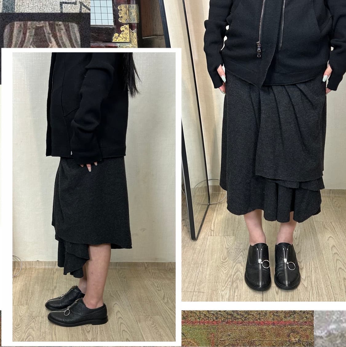 트랜짓 비대칭 드레이프 울 스커트  상품이미지1