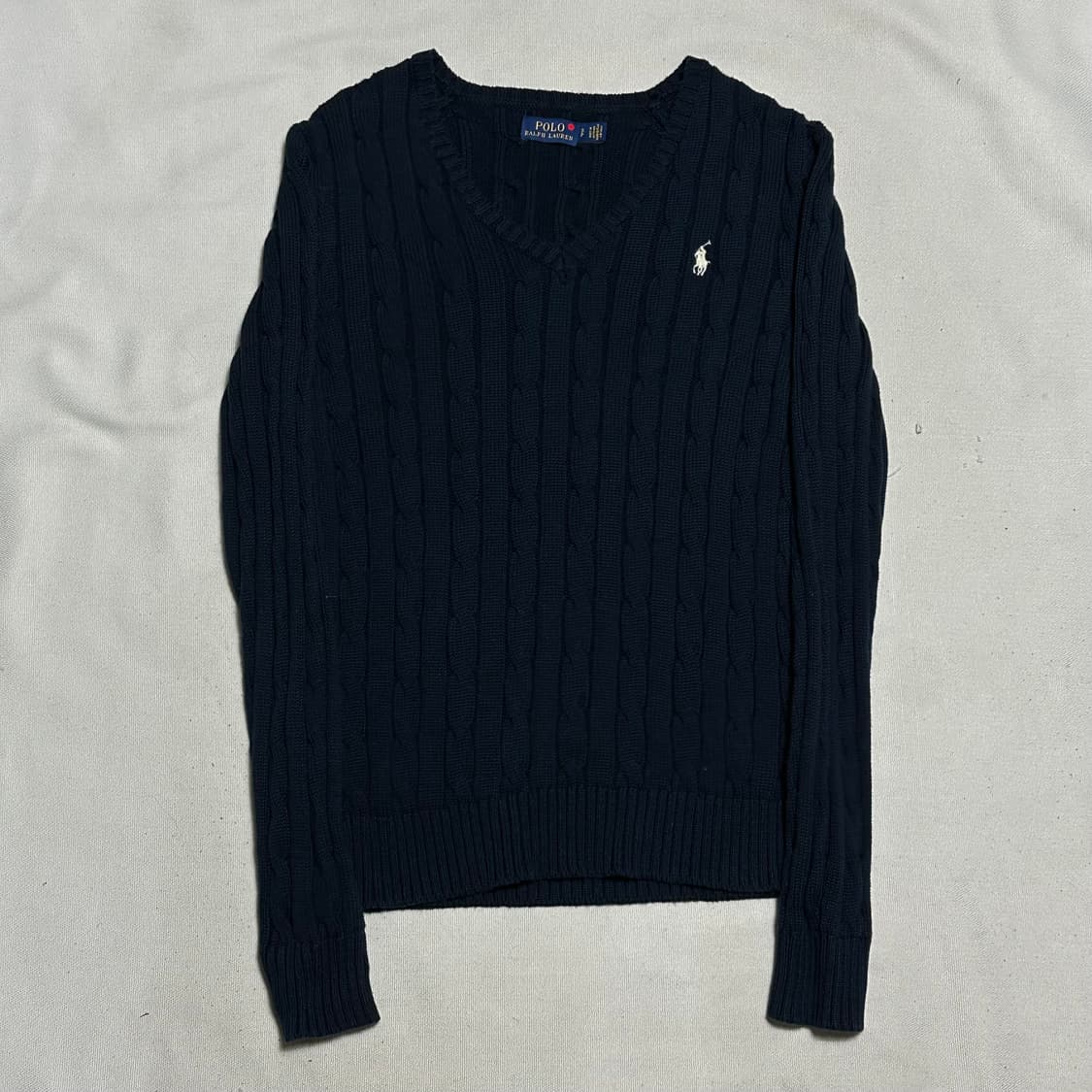 S 폴로랄프로렌 여성용 네이비 브이넥 케이블 니트 상품이미지2