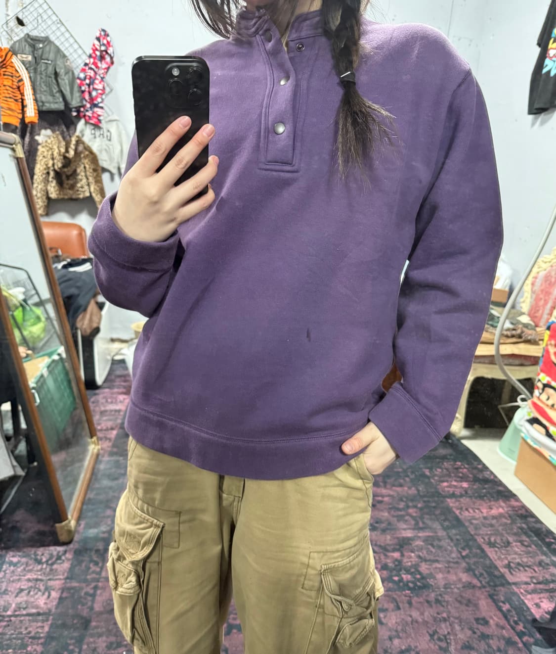 일본판 유니클로 하이넥 버튼 맨투맨 상품이미지2