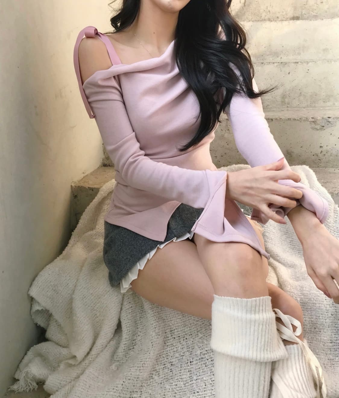 클라우드이모션 Bowen ribbon off T (pink) 상품이미지1