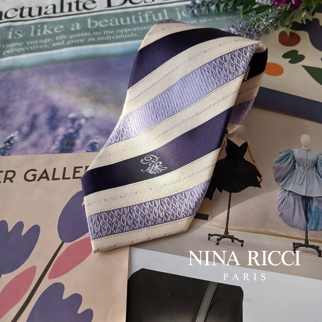 니나리치 실크 바이올렛 스트라이프 넥타이 9.1cm A+등급 A19355 상품이미지2