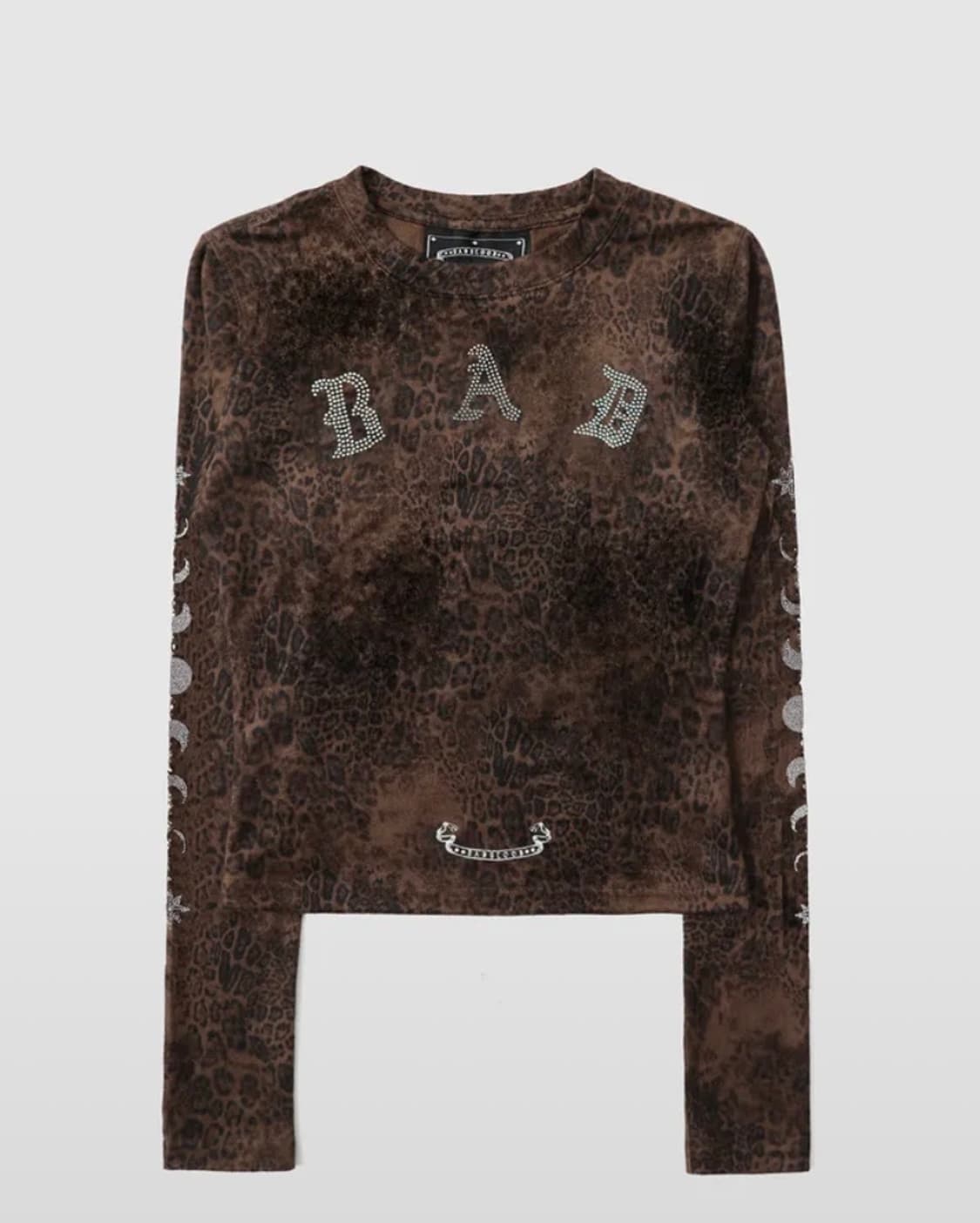 배드블러드 미스틱 라인스톤 로고 져지 슬림 롱슬리브 - 브라운레 오파드 상품이미지1