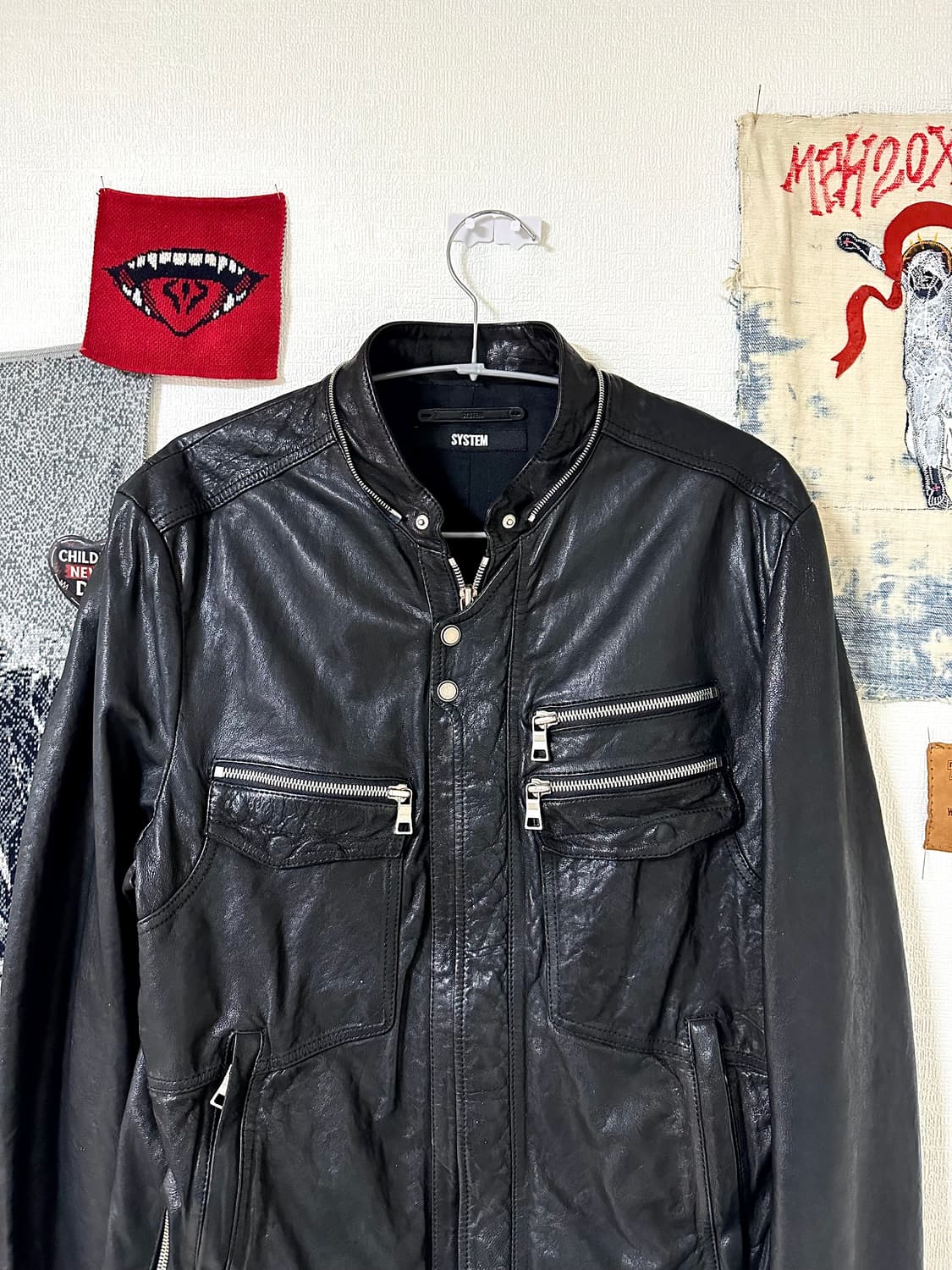 SYSTEM HOMME 멀티 지퍼 디테일 램스킨 레더 자켓 상품이미지5