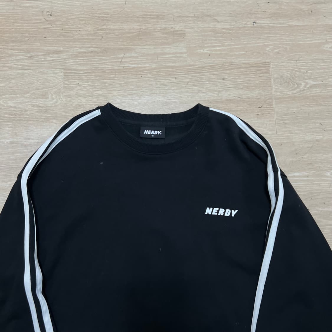 널디 사이드라인 배색 맨투맨 크루넥 티셔츠 [블랙] M/95 상품이미지2