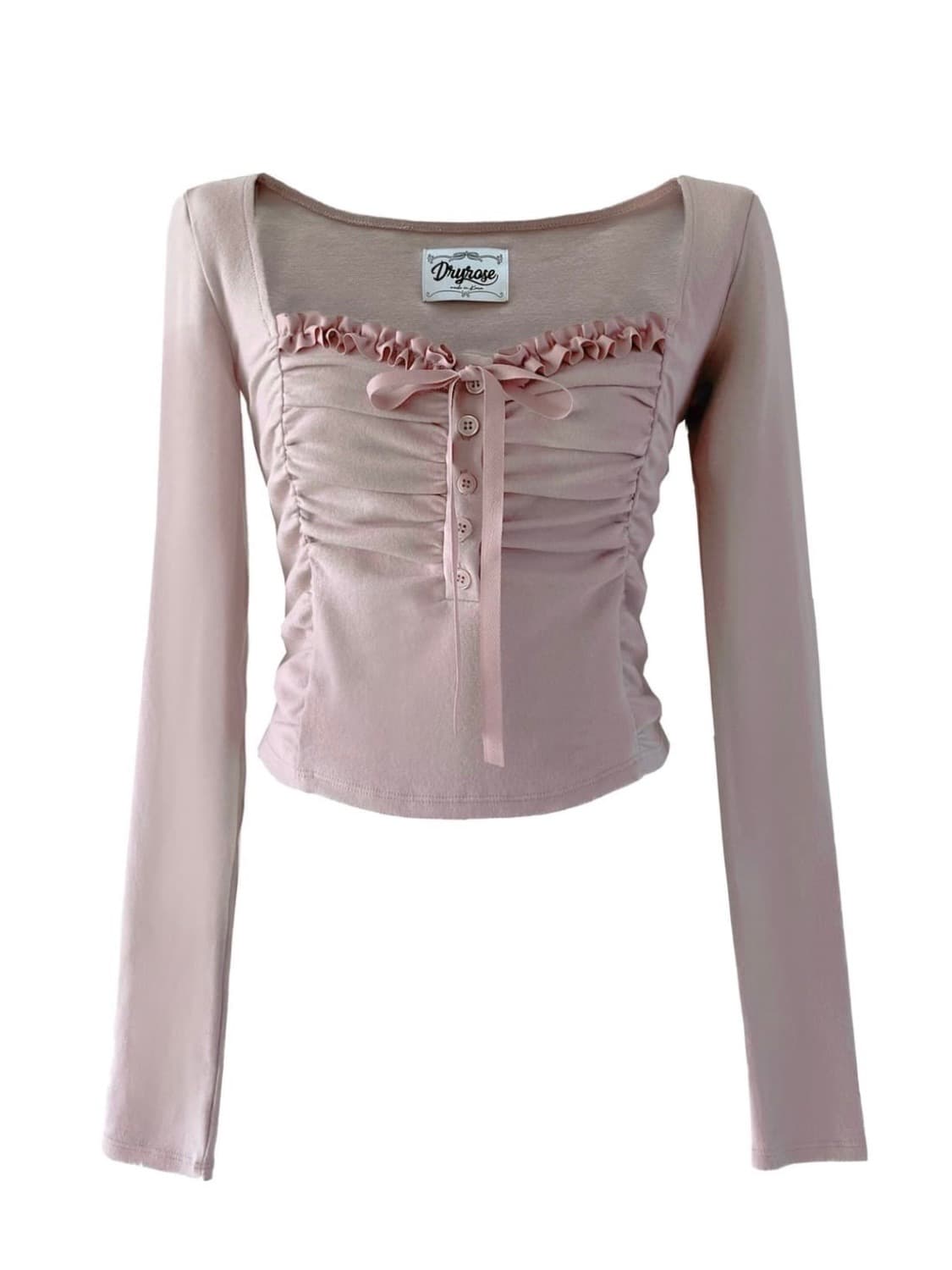 SHIRRING LACE BUTTON TOP (DUSTYPINK) 상품이미지3