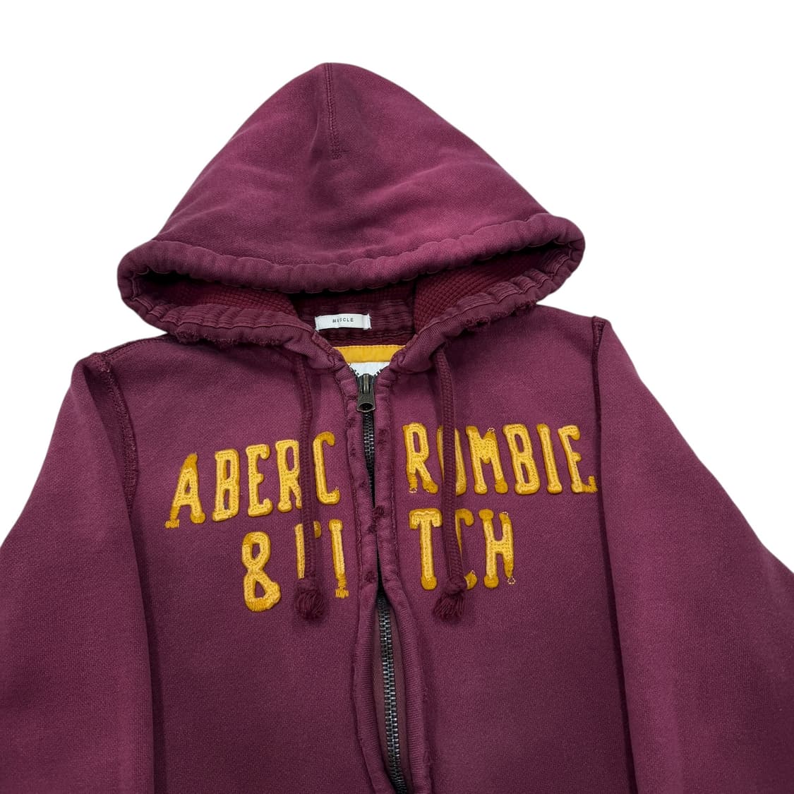 아베크롬비 빈티지 스펠로고 Y2K 데미지 디테일 후드집업 자켓 버건디 M 상품이미지2