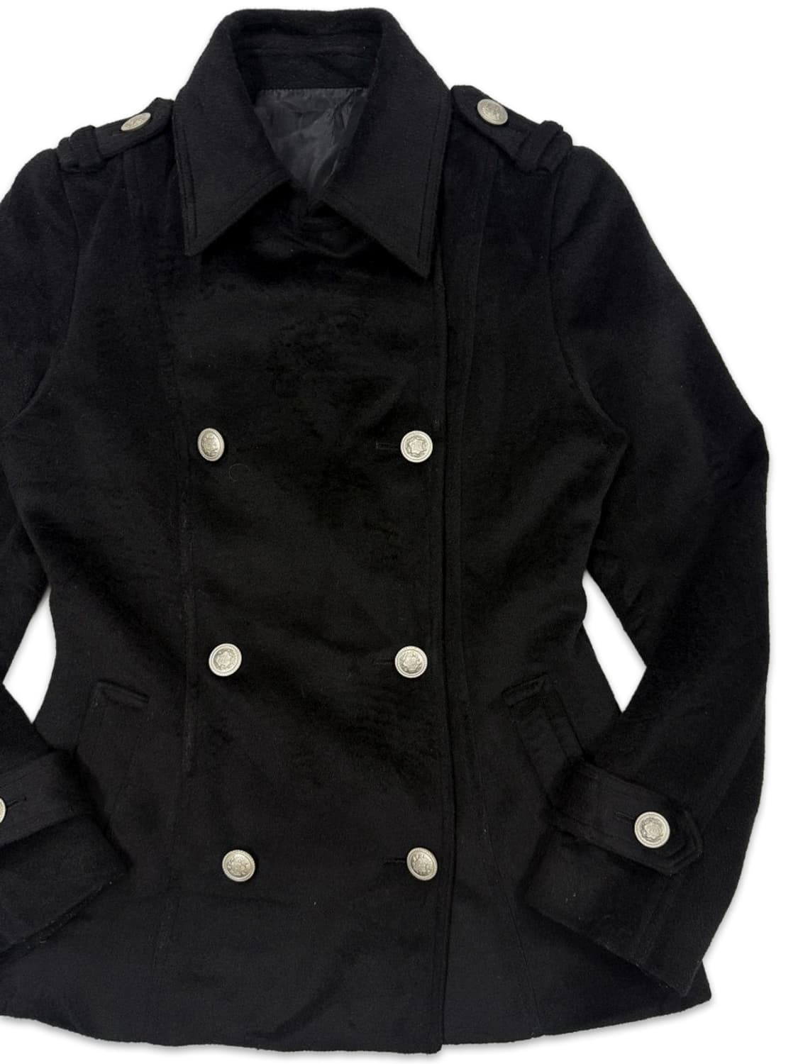 빈티지 ARIES 블랙 라인 슬림 하프 더블 코트 상품이미지2