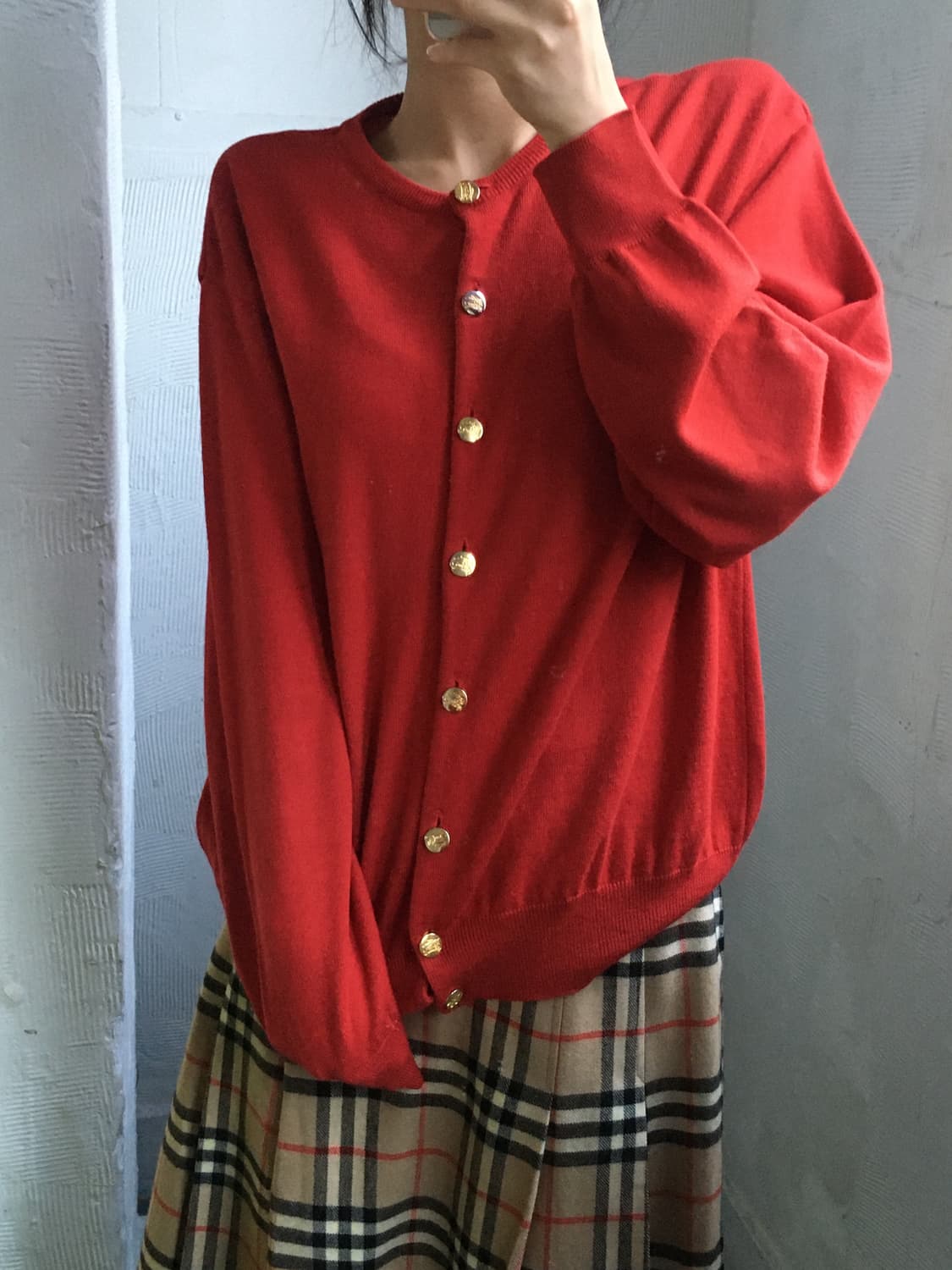 Burberry 버버리 레드 금장 버튼 울 가디건 상품이미지3