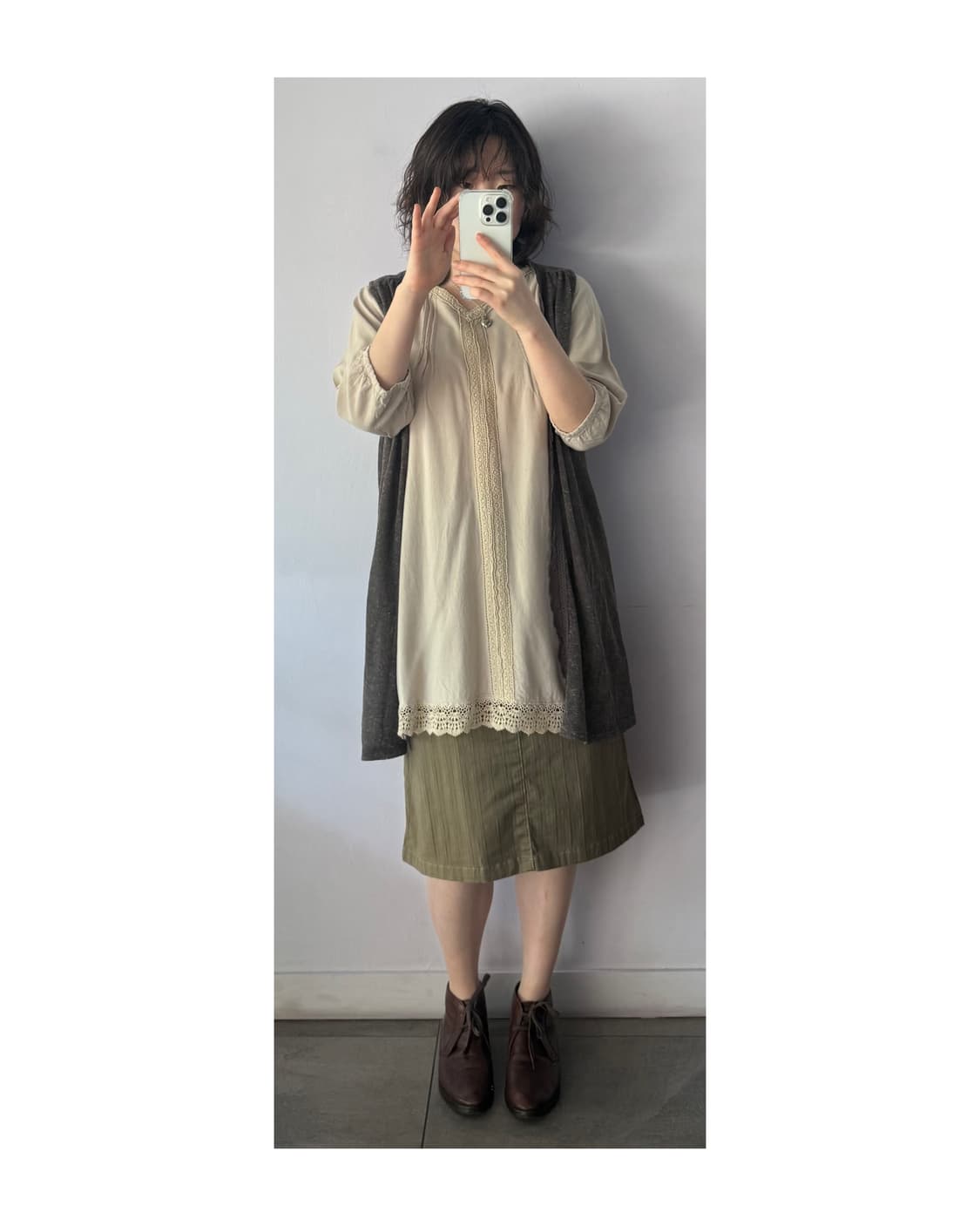 일본빈티지) 베이지 레이스티 + 브라운 조끼  상품이미지6