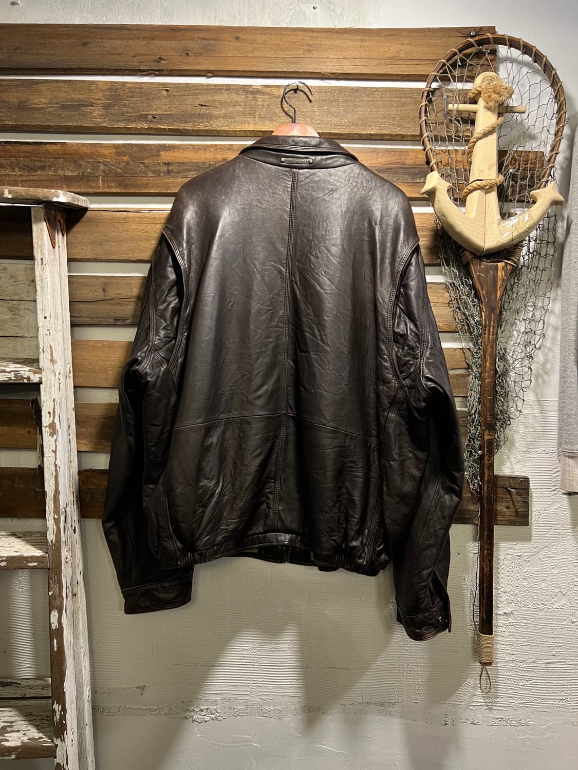 [2XL]90's 타미힐피거 USA 리얼레더 브라운 드리즐러 자켓 상품이미지9