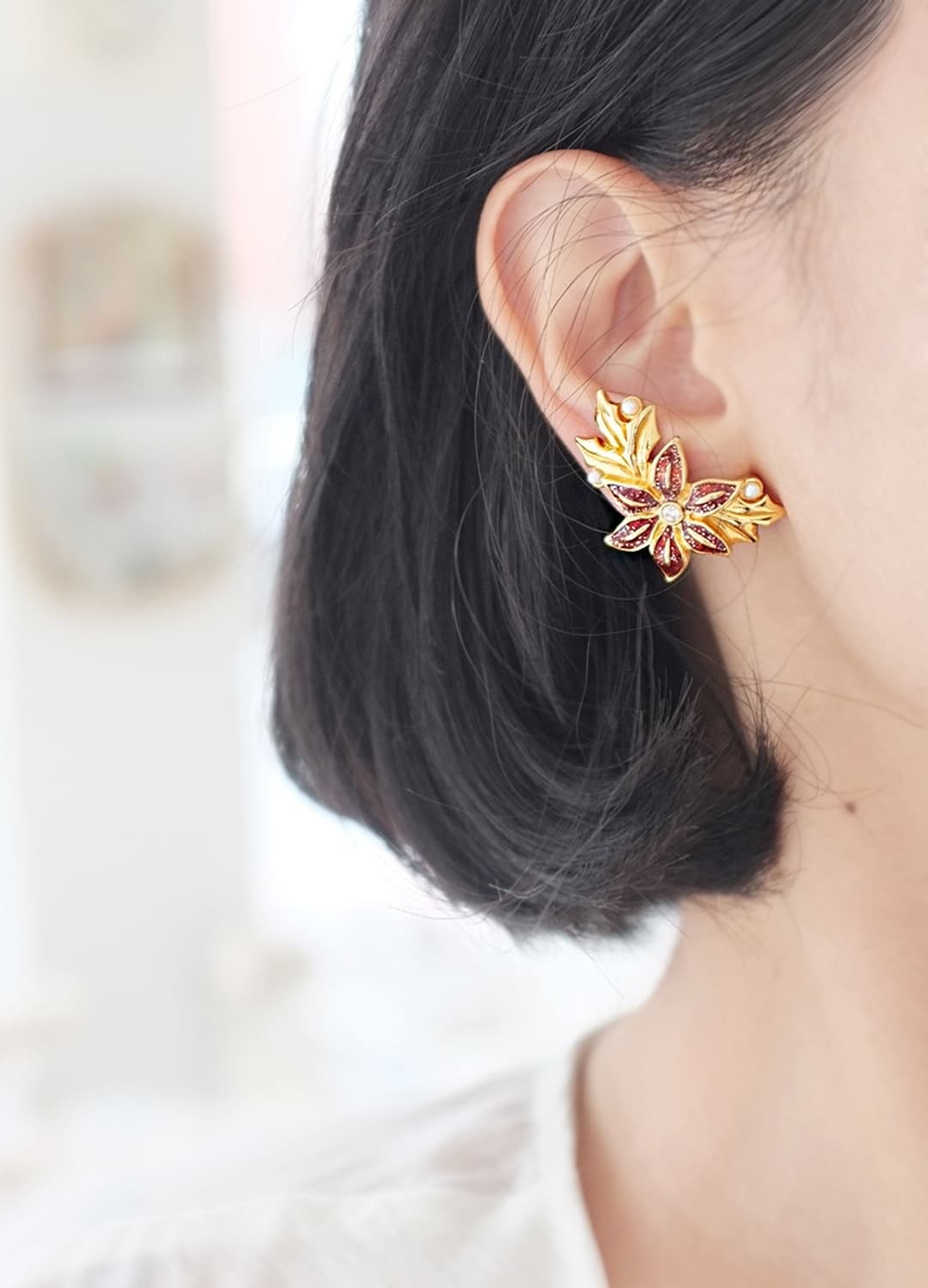 1990s 포인세티아 크리스마스 빈티지귀걸이 빈티지귀찌  상품이미지3