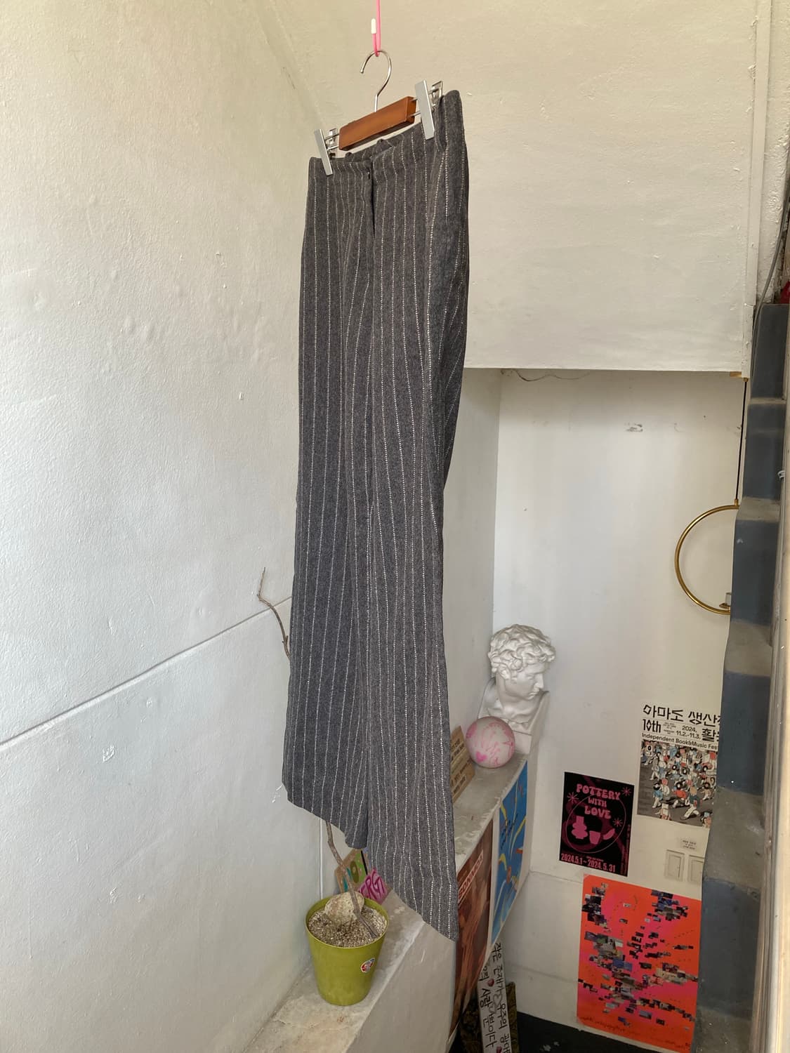 울 100% 스트라이프 와이드 슬랙스 상품이미지4