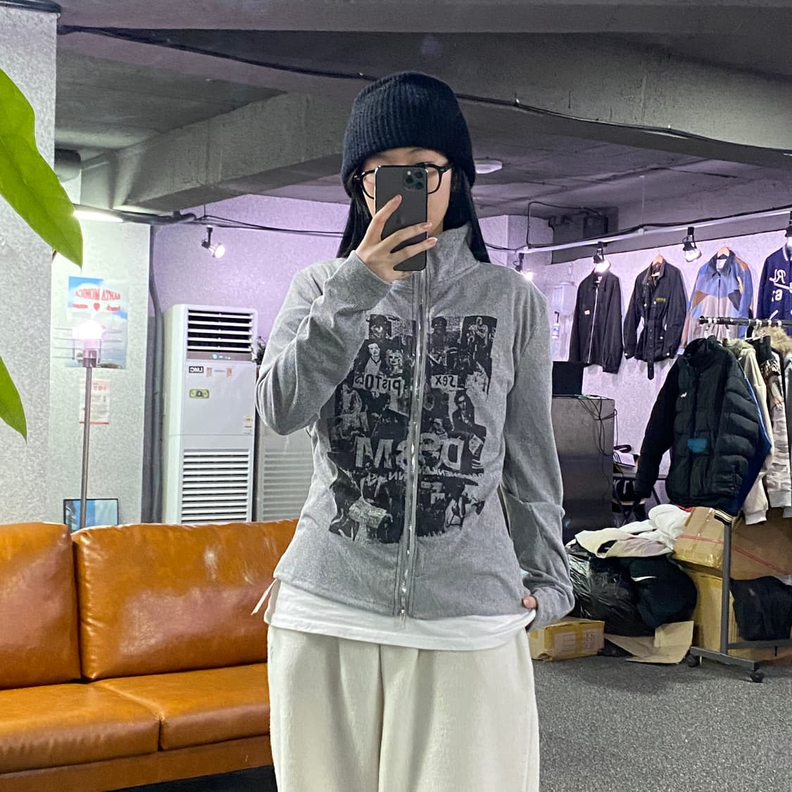 빈티지 프린팅 코튼 니트 집업 B3181 상품이미지1